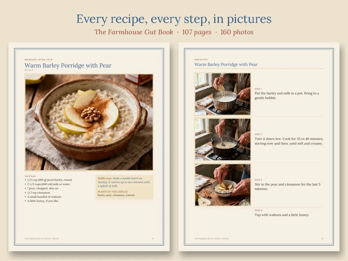 Two pages from the Farmhouse Gut Book