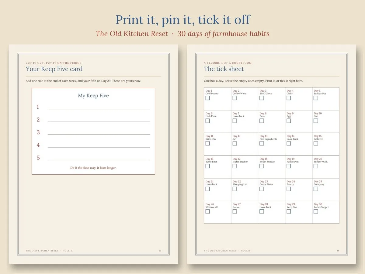 The Keep Five card and the tick sheet